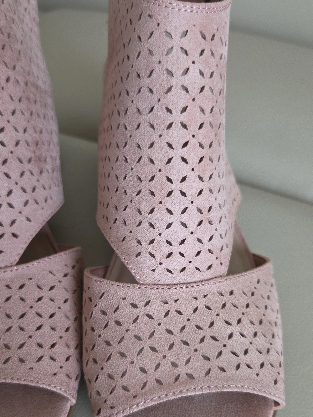 Kim Rogers Pink Perforated Block Heel Slingback Sandals